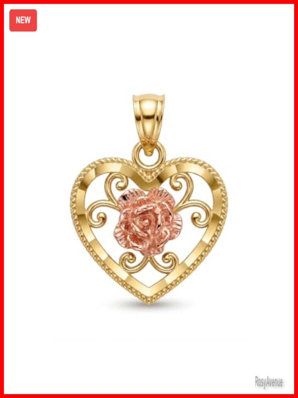 10 Karat Solid Gold Floral Heart Charm Pendant for Necklace